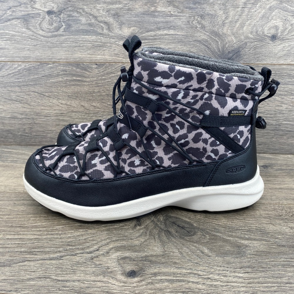 Keen Hoodoo III Winter Boots Womens 10.5 Black Grey Leopard Print Waterproof - Picture 6 of 7
